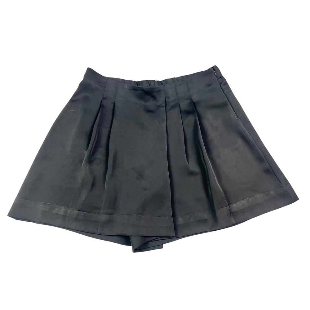 Banana Republic Womens Black Silky Pleated Skort Satin Mini Shorts Size L